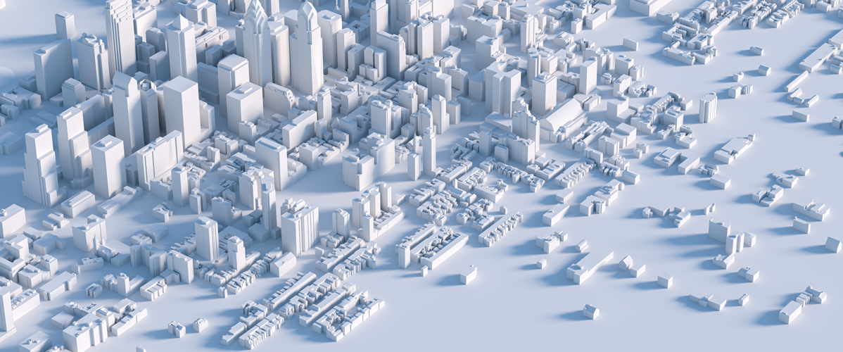 Une ville avec des grattes-ciel en 3D
